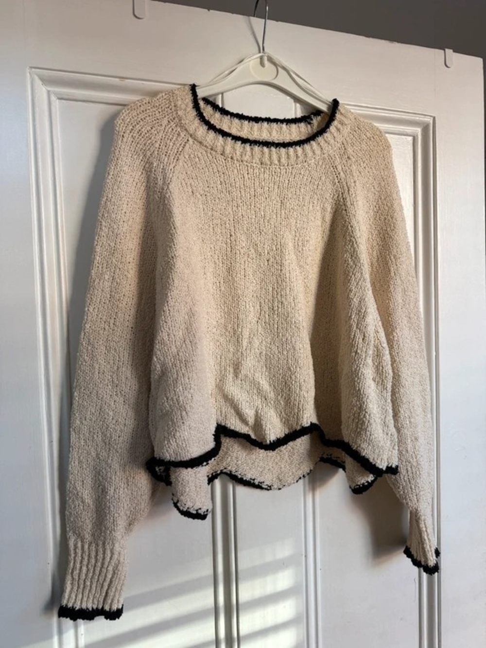 Zara Cream Crewneck Sweater with Black Trim
